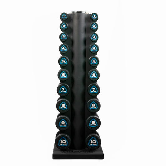 110kg Urethane Studio Dumbbells Set with 10 Pairs Vertical Rack (1kg to 10kg)