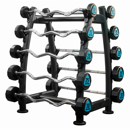Premium-Urethane-12-Sided-Fixed-Barbell-Set-with-10-Barbell-Rack-Straight-EZ-Curl-10-to-30Kg