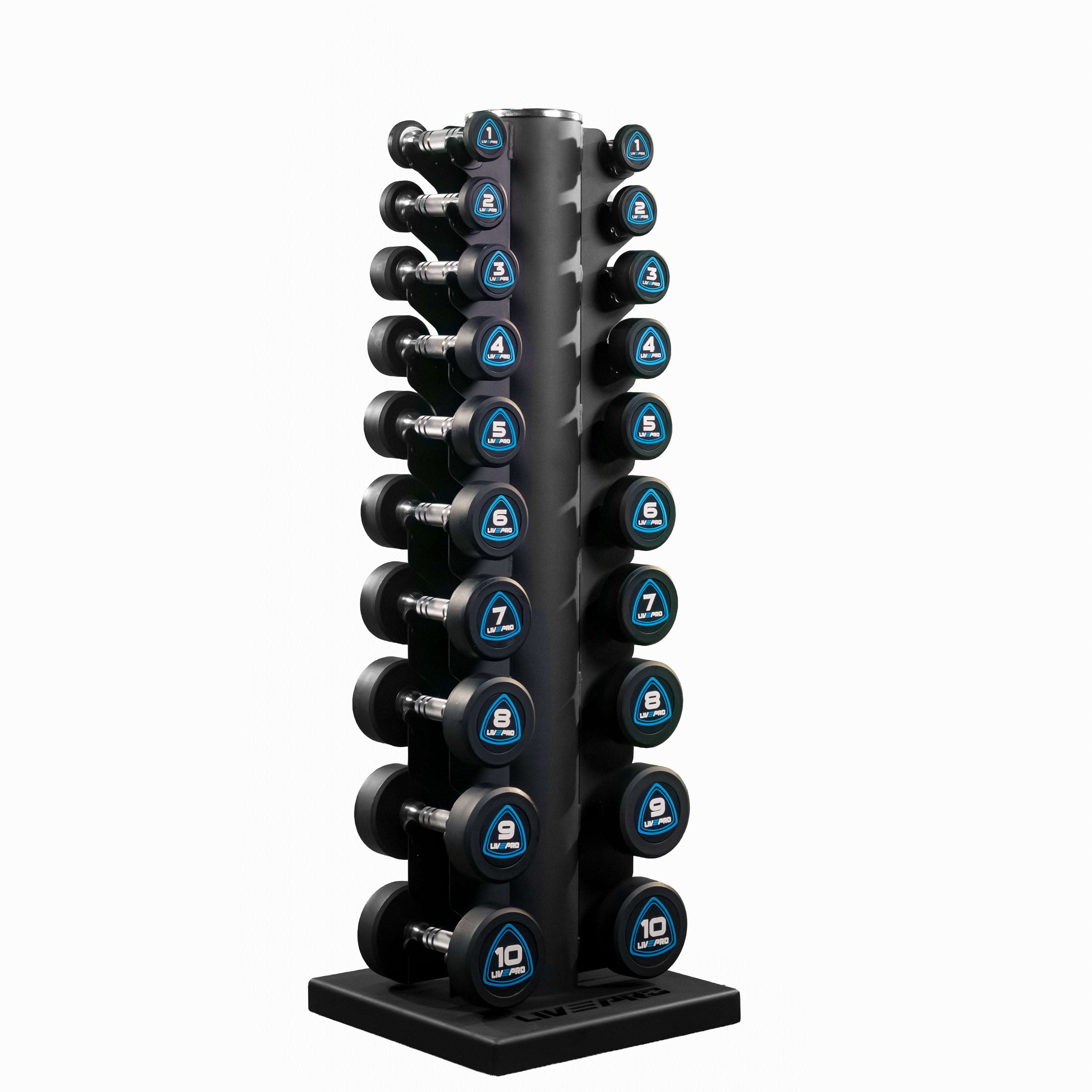 110kg-Urethane-Studio-Dumbbells-Set-with-10-Pairs-Vertical-Rack-1kg-to-10kg