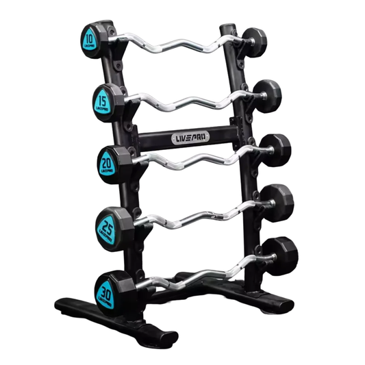 12-Sided Urethane Fixed EZ Curl Barbells Set with Rack