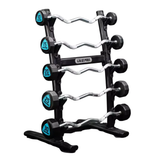 Premium Urethane 12-Sided Fixed EZ Curl Barbell Set with Rack