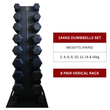 144kg Hex Dumbbell Set with 8 Pair Vertical Rack (2kg to 16kg)