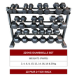 220kg Hex Dumbbell Set with 10 Pair 3-Tier Rack (2kg to 20kg)