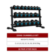 220kg-Urethane-Round-Dumbbells-Set-with-3-Tier-Rack-2kg-to-20kg