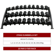 270kg Hex Dumbbell Set with 15 Pair 3-Tier Rack (LP8903) (1kg to 20kg)