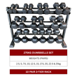 275kg Hex Dumbbell Set with 10 Pair 3-Tier Rack (2.5kg to 25kg)