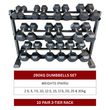 290kg Hex Dumbbell Set with 10 Pair 3-Tier Rack (2.5kg to 30kg)