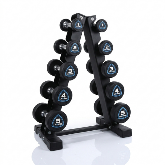 30kg-Urethane-Round-Dumbbells-Set-with-5-Pairs-A-Frame-Rack-1kg-to-5kg-01