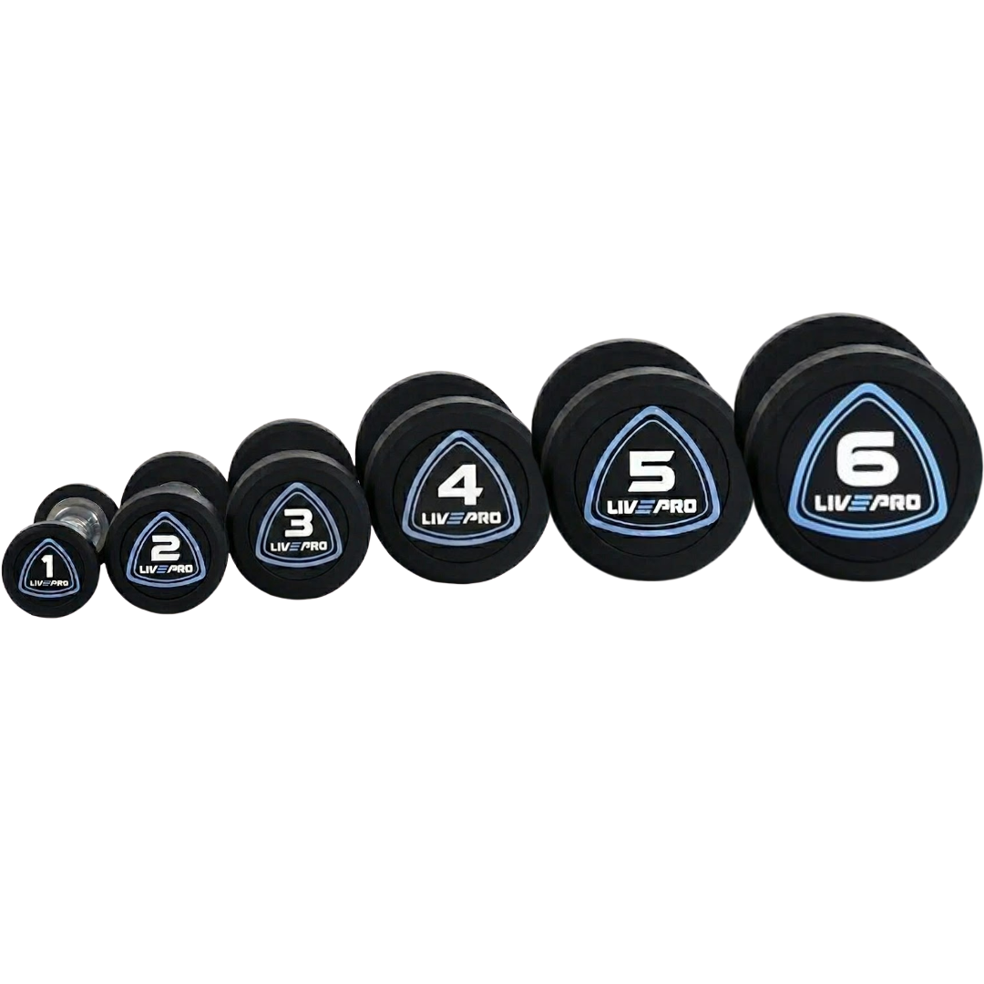 42kg Urethane Round Dumbbells Set with 6 Pairs A-Frame Rack (1kg to 6kg)