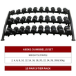 480kg Hex Dumbbell Set with 15 Pairs 3-Tier Rack (LP8903) (2kg to 30kg)