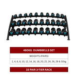 480kg-Urethane-Round-Dumbbells-Set-with-15-Pairs-3-Tier-Rack-2kg-to-30kg