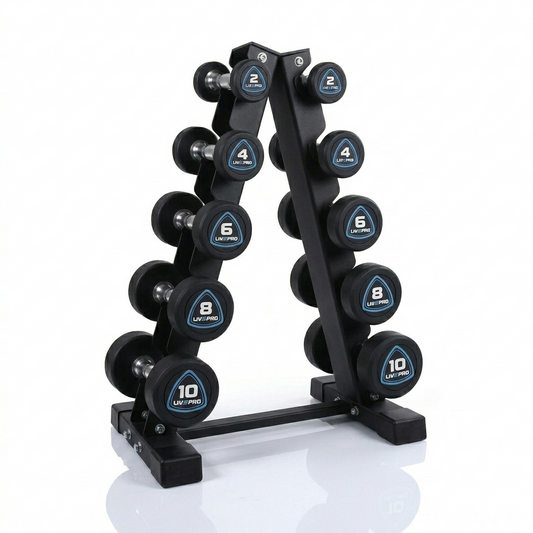 60kg Urethane Round Dumbbells Set with 5 Pairs A-Frame Rack (2kg to 10kg)