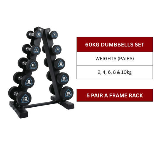 60kg-Urethane-Round-Dumbbells-Set-with-5-Pairs-A-Frame-Rack-2kg-to-10kg
