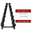 84kg Hex Dumbbell Set with 6 Pair Vertical Rack (2kg to 12kg)