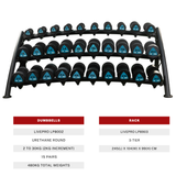 480kg Urethane Round Dumbbells Set with 15 Pair 3-Tier Rack (LP8903) (2kg to 30kg)