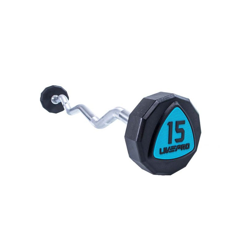 12-Sided Urethane Fixed EZ Curl Barbells Set with Rack