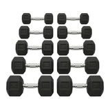 Rubber Hexagonal Dumbbell Set (2.5kg–12.5kg Pairs)