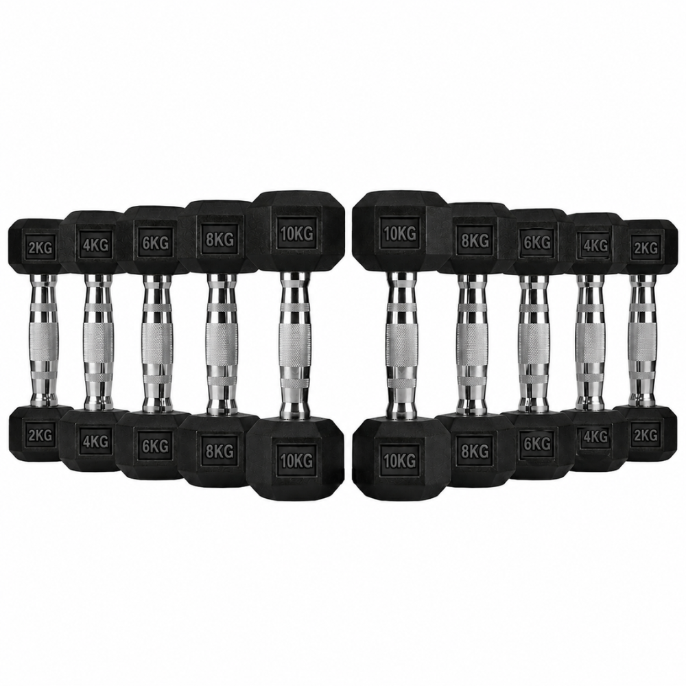 Buy Rubber Hex Dumbbells 2kg–10kg Set | Home Gym Equipment Singapore