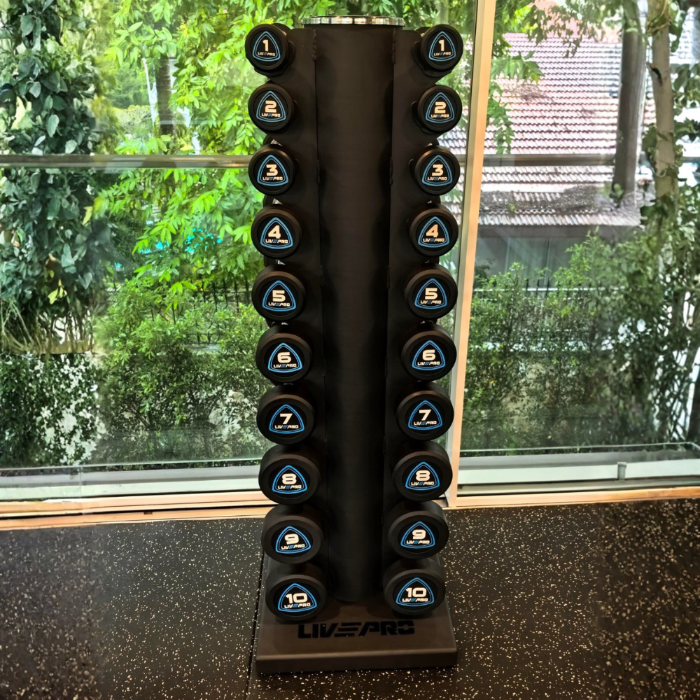 110kg Urethane Studio Dumbbells Set with 10 Pairs Vertical Rack (1kg to 10kg)