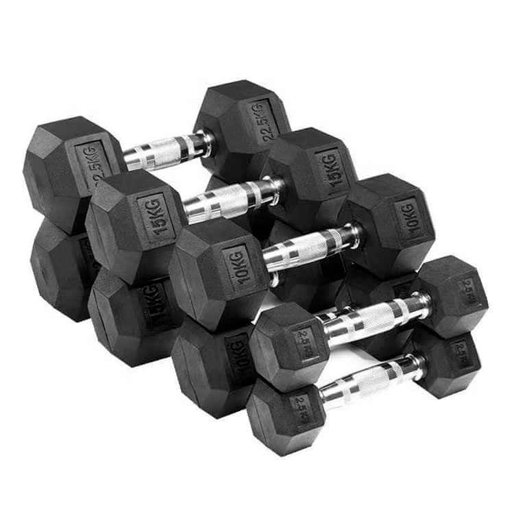 Rubber Hexagonal Dumbbell Set (1kg–10kg Pairs)