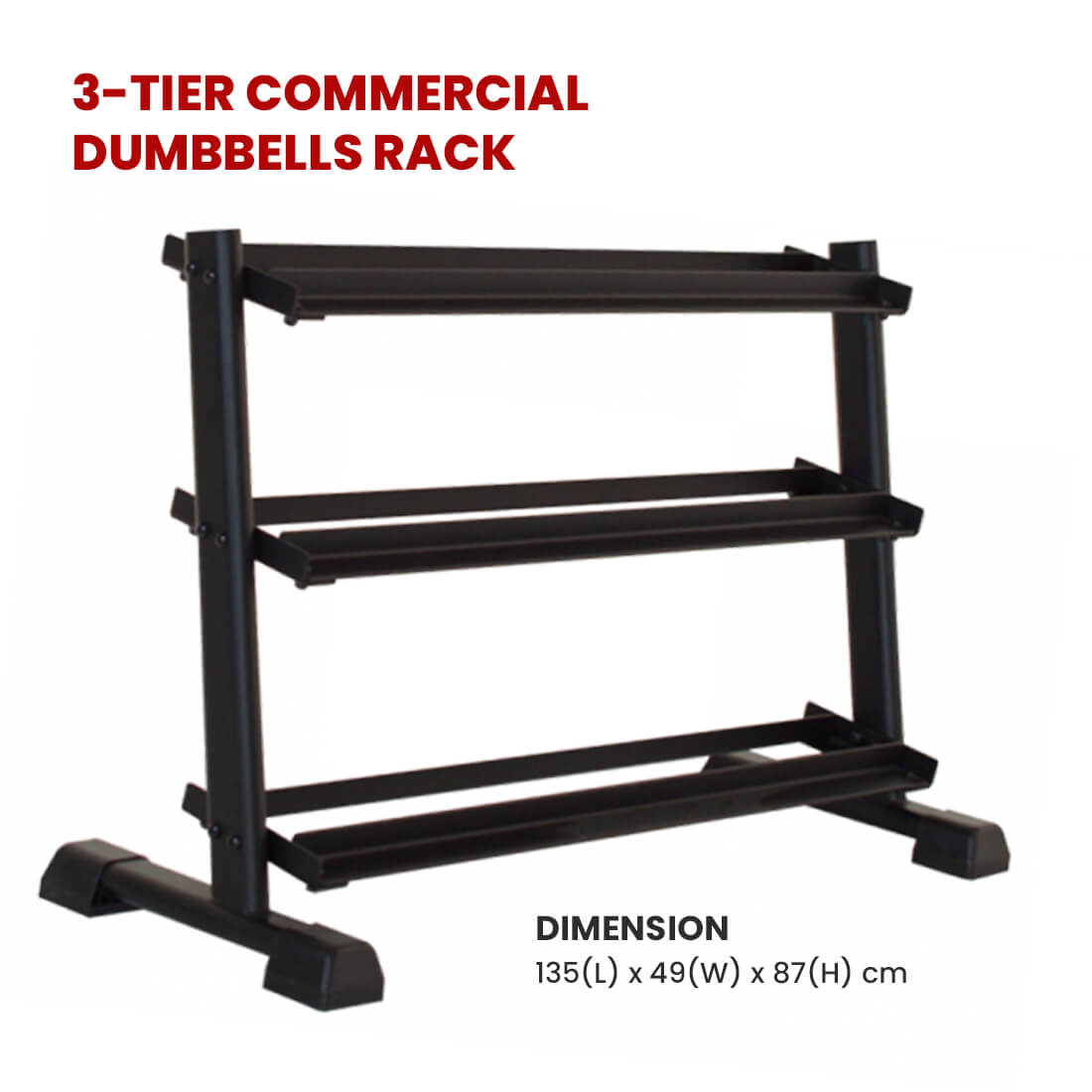 Rubber Hexagonal Dumbbells Set with 3-Tier Rack