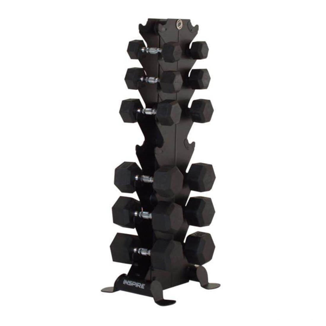 Rubber Hexagonal Dumbbells Set with 8 Pair Vertical Rack