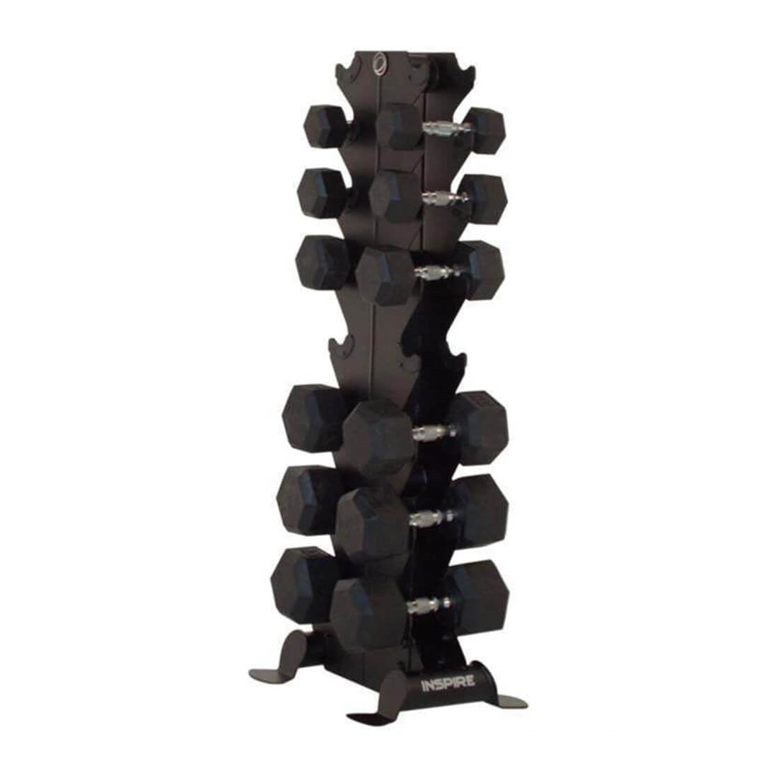Rubber Hexagonal Dumbbells Set with 8 Pair Vertical Rack